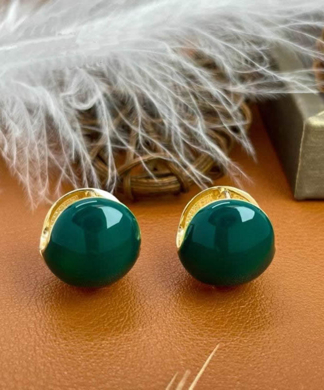 Pendientes redondos de aleación de morera con incrustaciones de gemas, hechos a mano