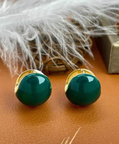 Pendientes redondos de aleación de morera con incrustaciones de gemas, hechos a mano