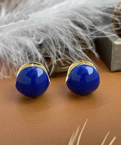 Pendientes redondos de aleación de morera con incrustaciones de gemas, hechos a mano