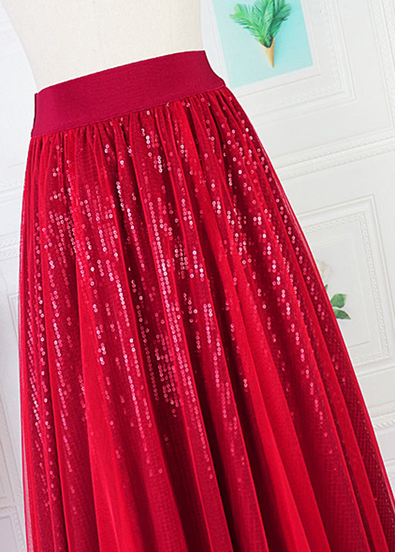 DIY Mulberry elastische Taille Pailletten Tüll A-Linie Rock Frühling