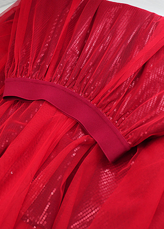 DIY Mulberry elastische Taille Pailletten Tüll A-Linie Rock Frühling