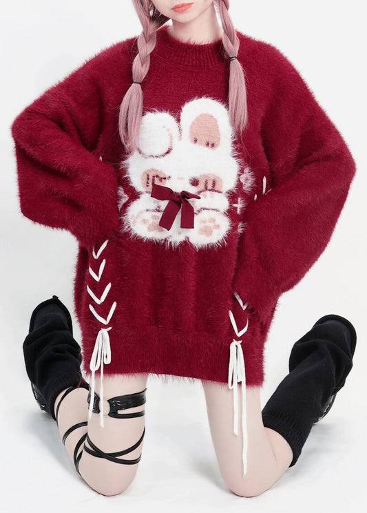 DIY Mulberry Oversized Cute Rabbit Faux Mink Hair Knit Sweater Winter