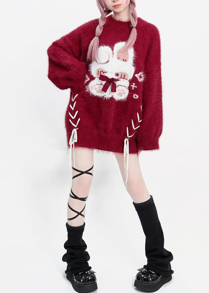 DIY Mulberry Oversized Cute Rabbit Faux Mink Hair Knit Sweater Winter