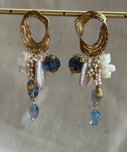 DIY Multicolor Copper Overgild Asymmetrical Beading Tassel Drop Earrings