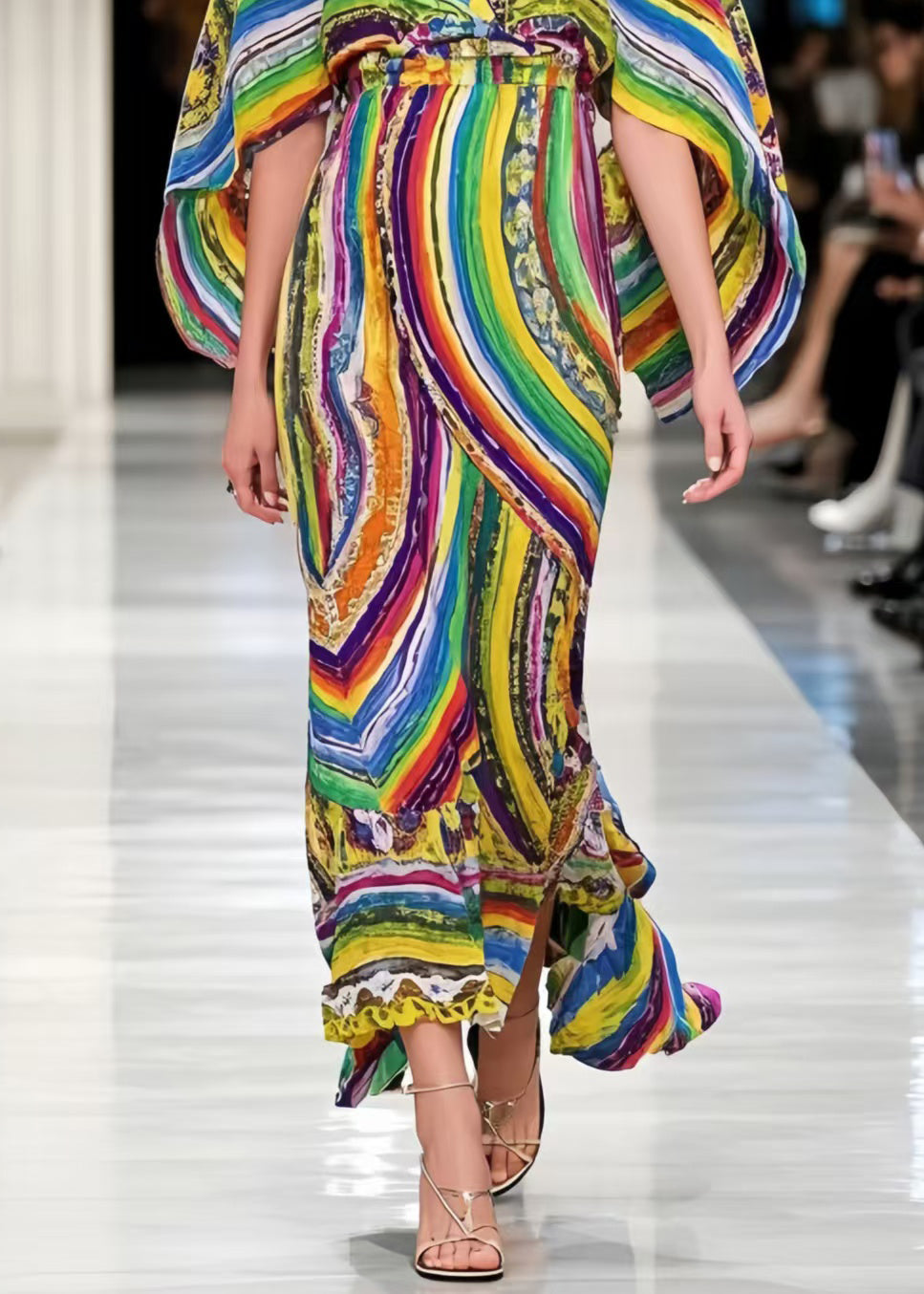 DIY Multicolour Print Chiffon Vacation Dress Cloak Sleeves