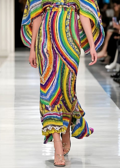 DIY Multicolour Print Chiffon Vacation Dress Cloak Sleeves