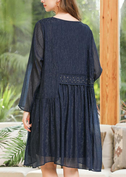 DIY Navy Asymmetrical Design Chiffon Fashion Summer Holiday Dress - SooLinen