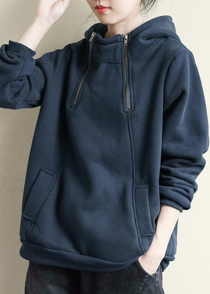 DIY Navy Kapuzen Patchwork Warm Fleece Sweatshirts Top Winter