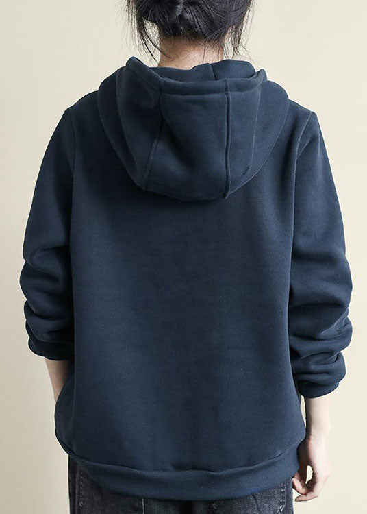 DIY Navy Kapuzen Patchwork Warm Fleece Sweatshirts Top Winter