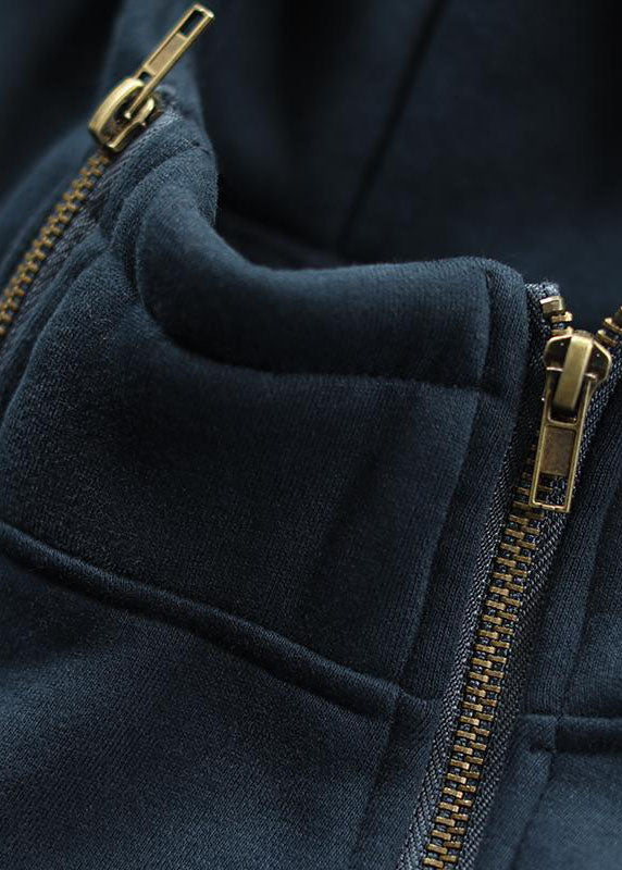 DIY Navy Kapuzen Patchwork Warm Fleece Sweatshirts Top Winter