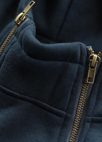 DIY Navy Kapuzen Patchwork Warm Fleece Sweatshirts Top Winter