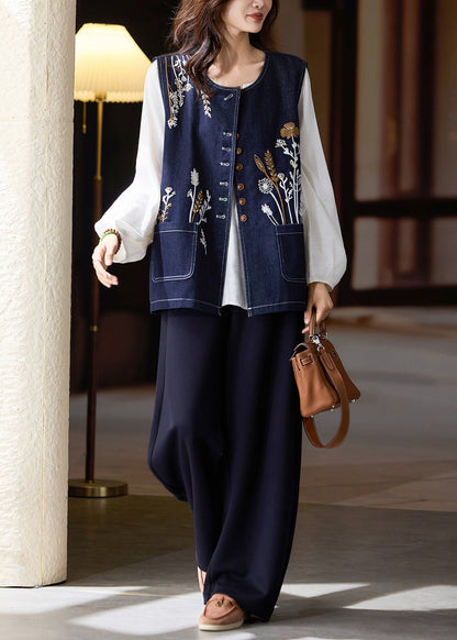 Chalecos vaqueros bordados extragrandes de color azul marino para hacer uno mismo en primavera