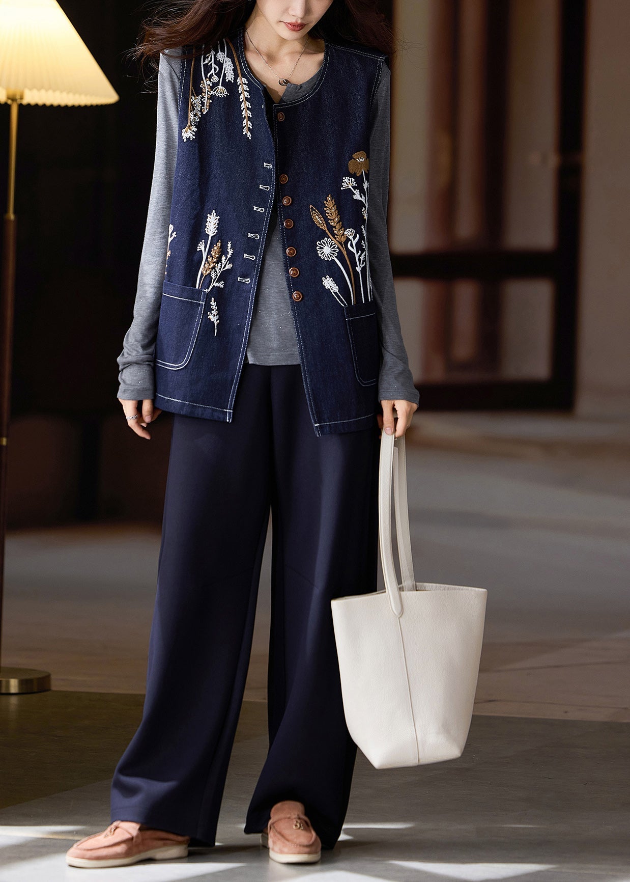 Chalecos vaqueros bordados extragrandes de color azul marino para hacer uno mismo en primavera