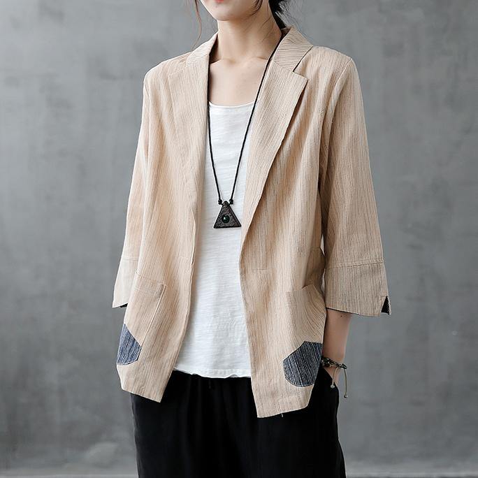 DIY Notched pockets clothes For Women Outfits khaki coats - SooLinen
