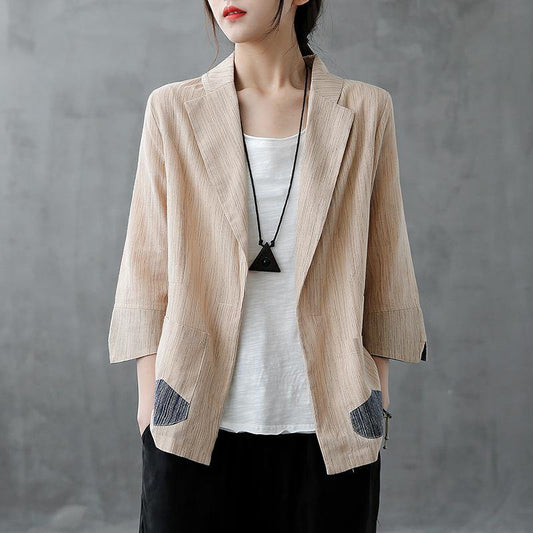 DIY Notched pockets clothes For Women Outfits khaki coats - SooLinen