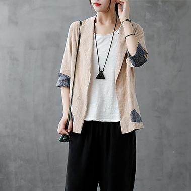 DIY Notched pockets clothes For Women Outfits khaki coats - SooLinen