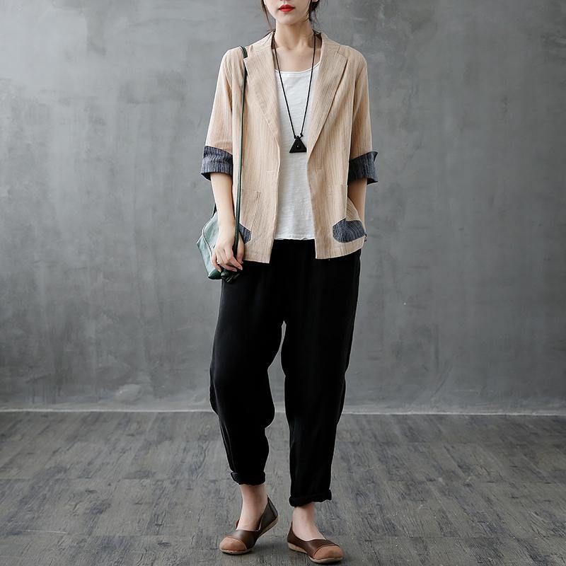 DIY Notched pockets clothes For Women Outfits khaki coats - SooLinen