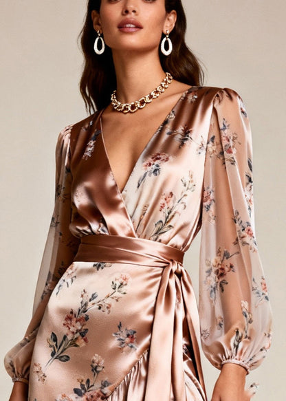 DIY Nude Asymmetrical Print Silk Vacation Dresses Summer