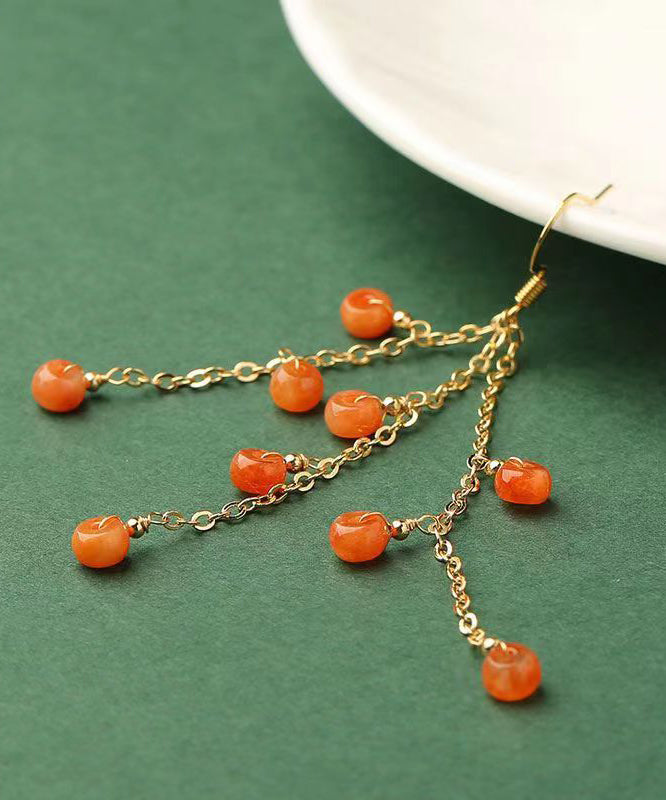 DIY Orange Jade Quaste 14K Tropfen Ohrringe