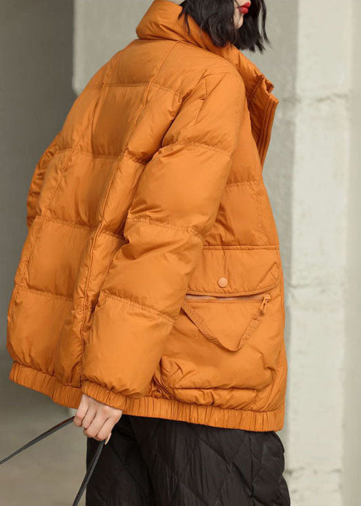 DIY Orange Stehkragen Reißverschlusstaschen Entendaunenjacke im Winter