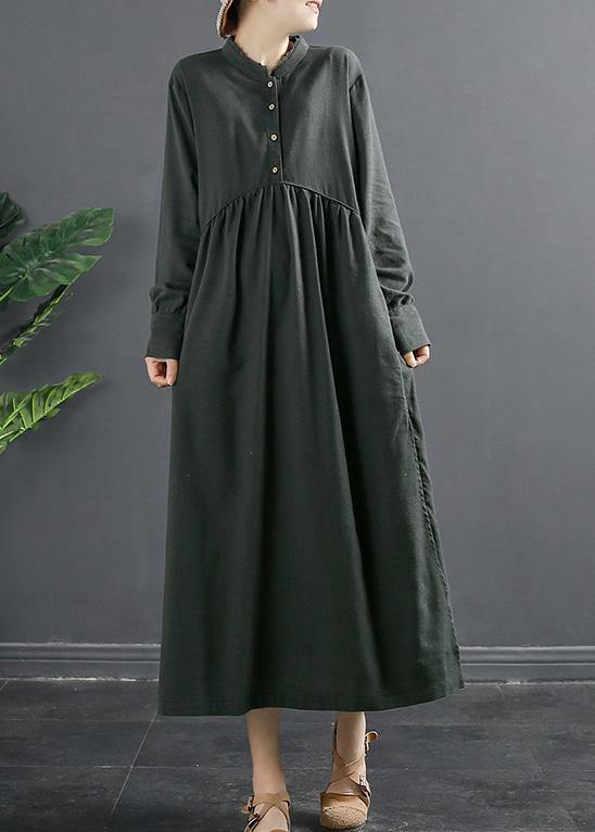 DIY Patchwork Cinched Clothes Tunic Gray Robes Dress - SooLinen