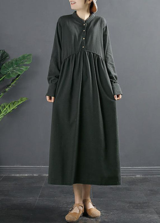 DIY Patchwork Cinched Clothes Tunic Gray Robes Dress - SooLinen