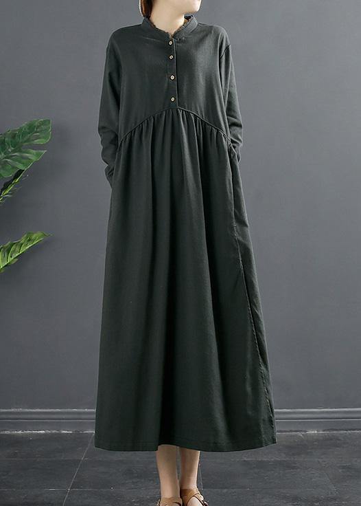 DIY Patchwork Cinched Clothes Tunic Gray Robes Dress - SooLinen