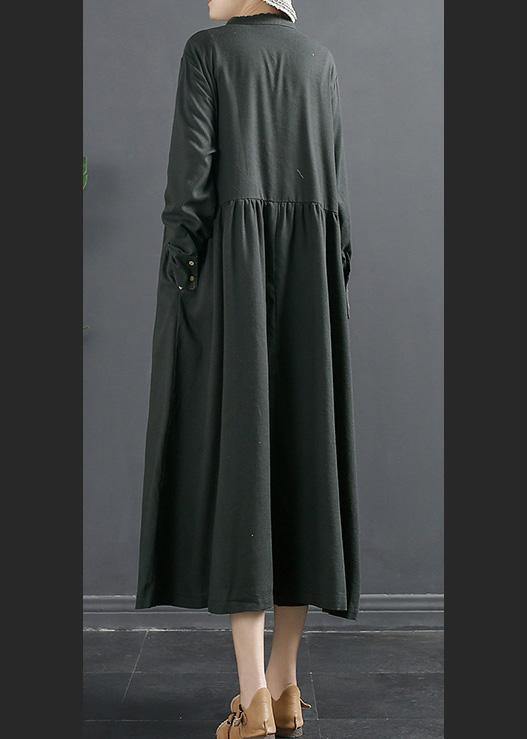 DIY Patchwork Cinched Clothes Tunic Gray Robes Dress - SooLinen