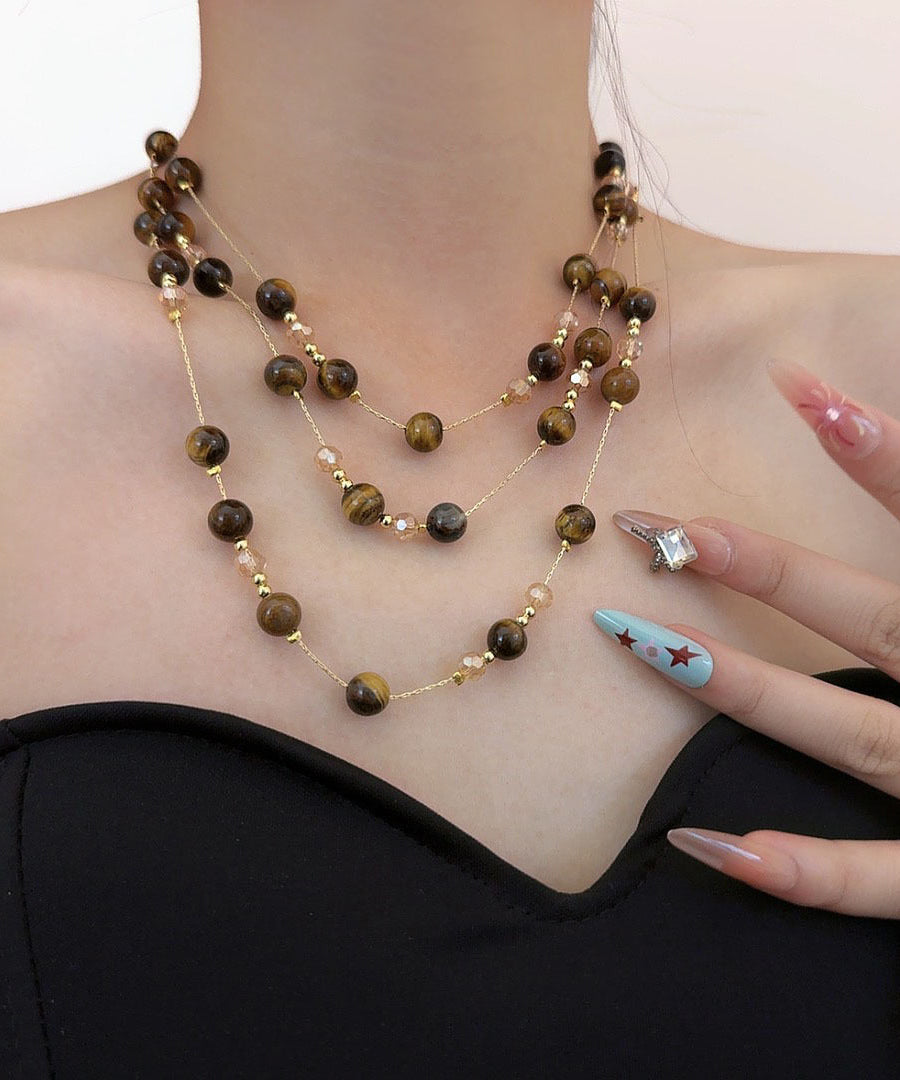 DIY Picture 1 Alloy Tiger's Eye Beading Gratuated Bead Necklace