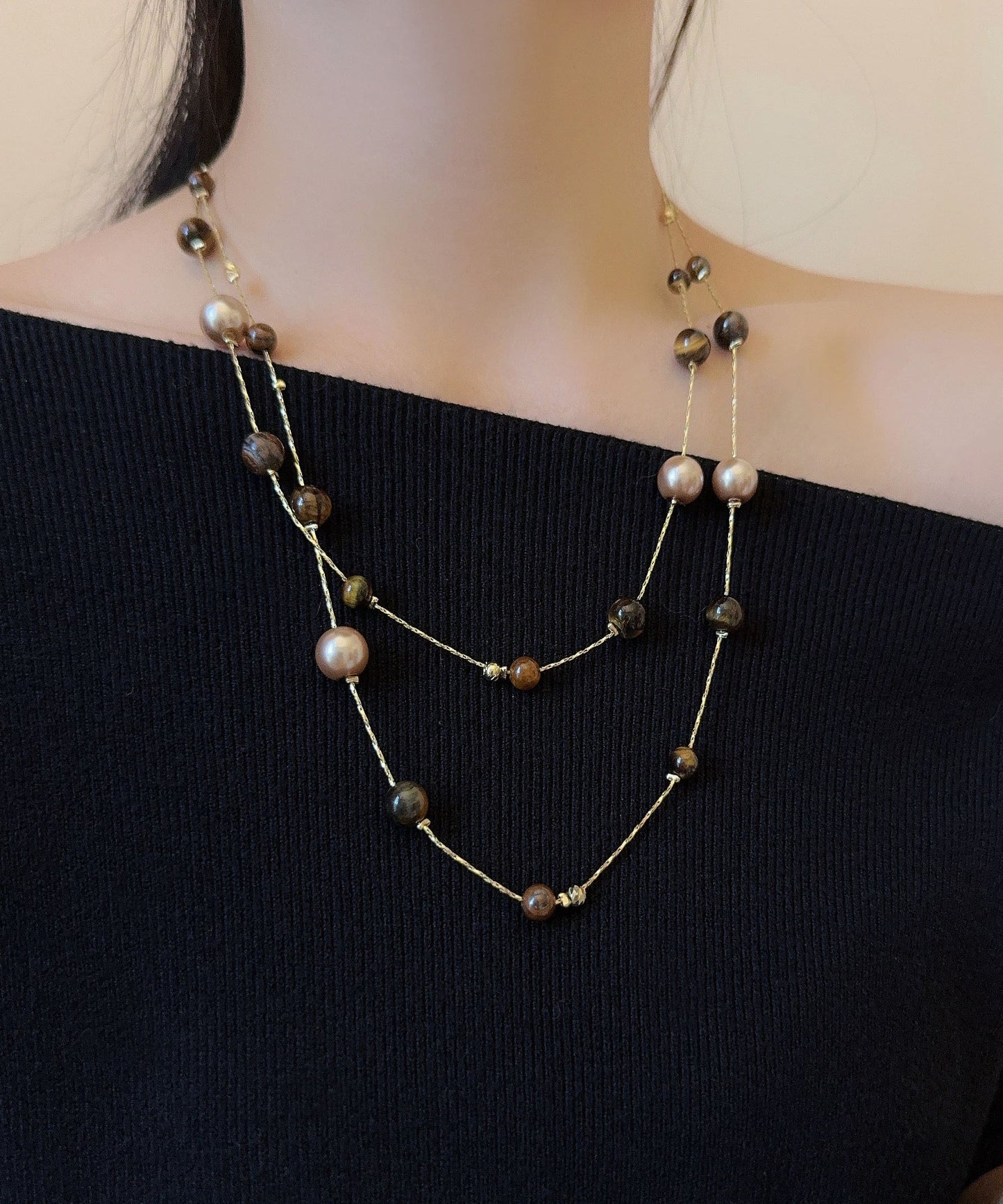 DIY Picture 1 Alloy Tiger's Eye Beading Gratuated Bead Necklace