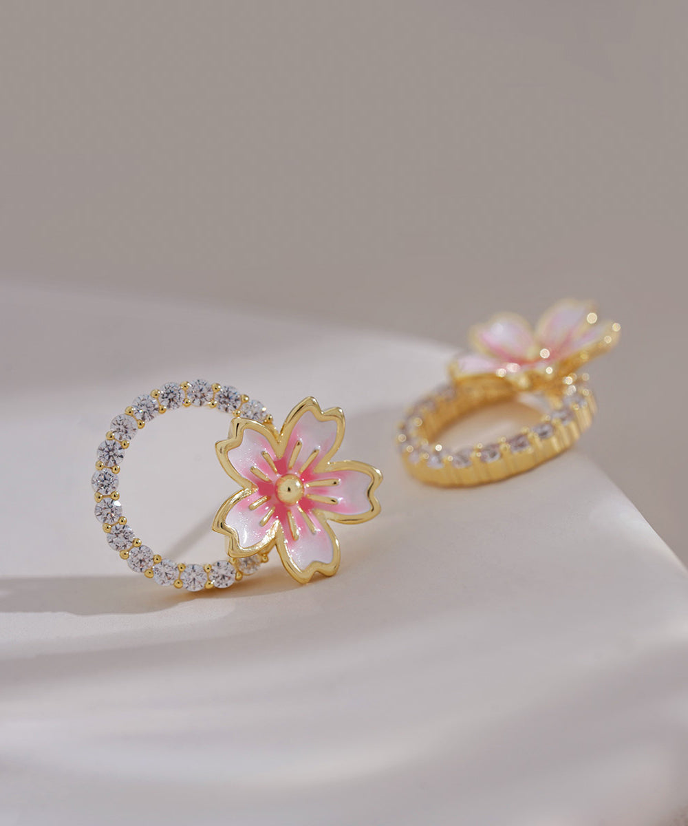 Pendientes DIY con diseño floral de circón rosa en oro de 14 quilates con gotas de aceite