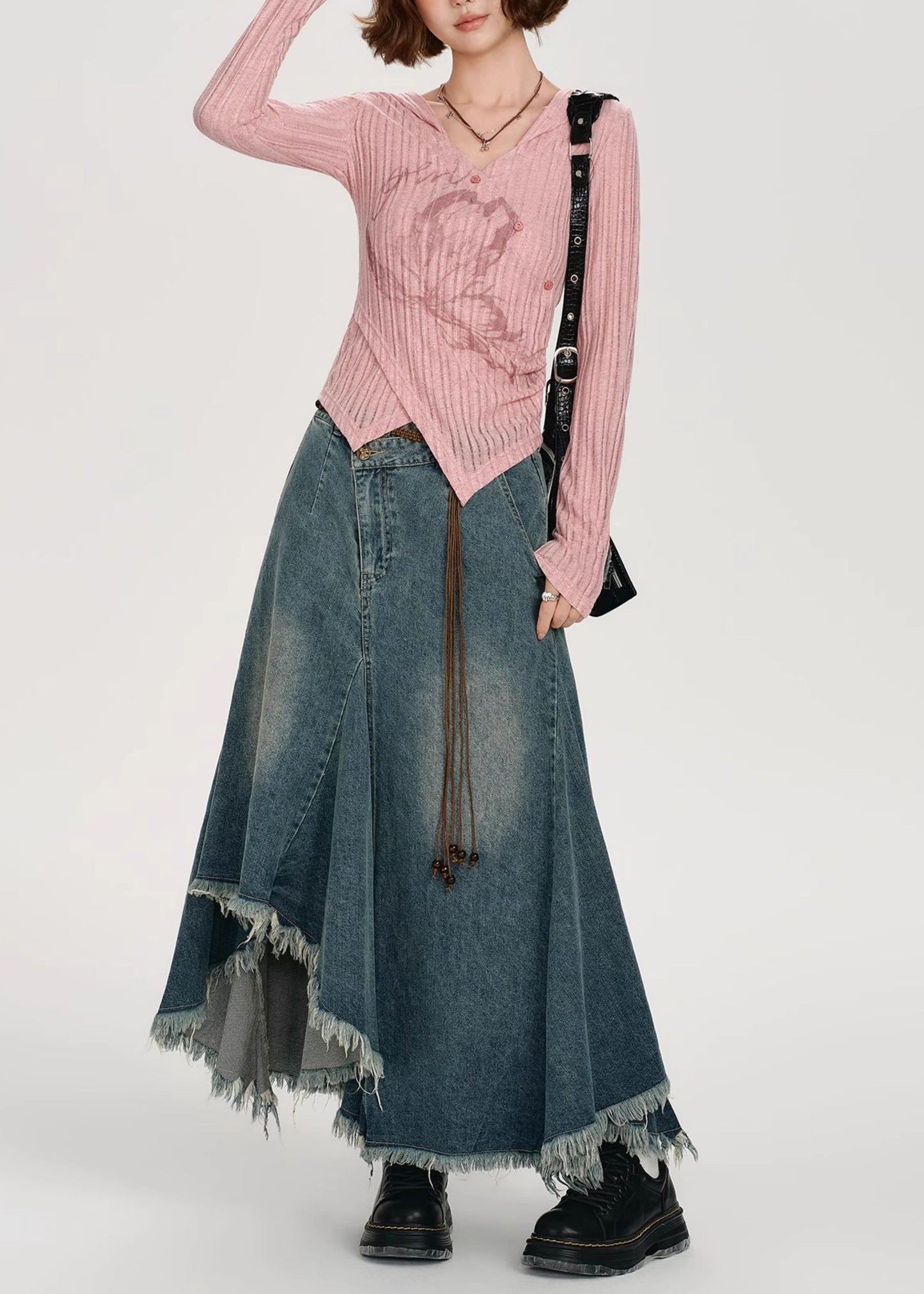 DIY Tops de punto con estampado asimétrico rosa para primavera