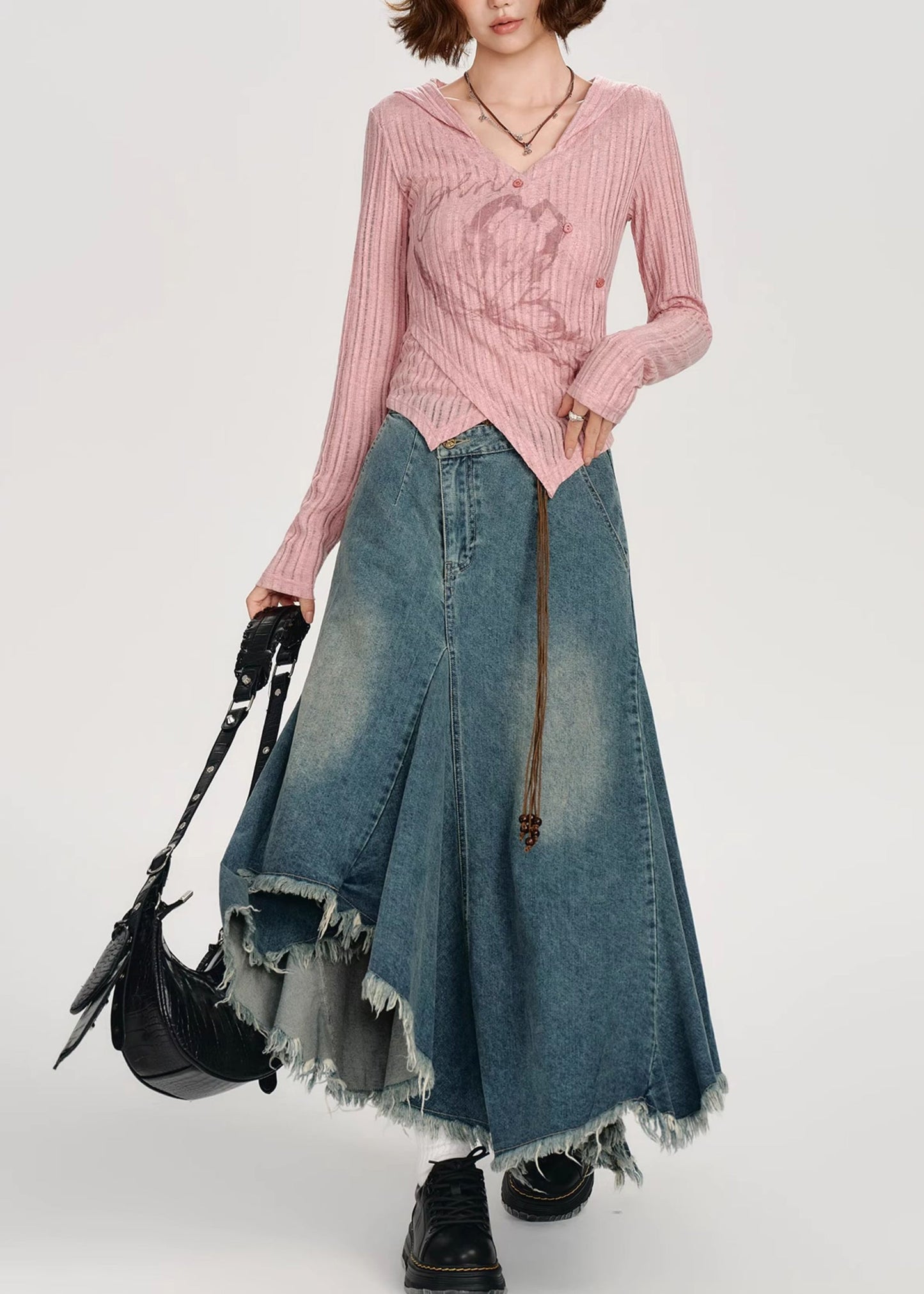 DIY Tops de punto con estampado asimétrico rosa para primavera