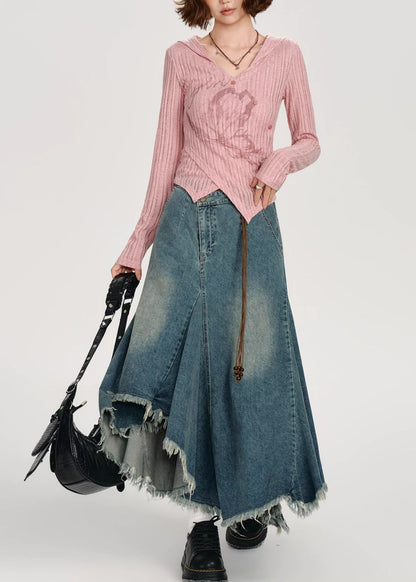 DIY Tops de punto con estampado asimétrico rosa para primavera