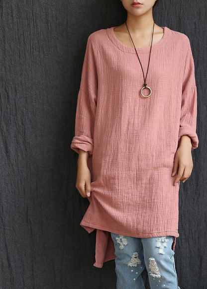 DIY Pink Low High Design U Neck Shirt Tops Spring - SooLinen