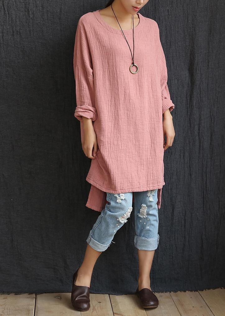DIY Pink Low High Design U Neck Shirt Tops Spring - SooLinen
