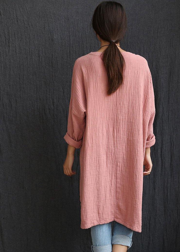 DIY Pink Low High Design U Neck Shirt Tops Spring - SooLinen