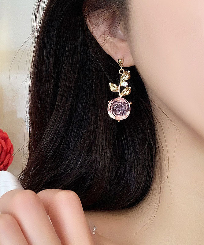 Pendientes colgantes asimétricos de acrílico rosa dorado con diseño floral DIY