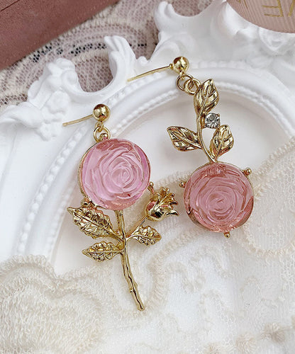Pendientes colgantes asimétricos de acrílico rosa dorado con diseño floral DIY