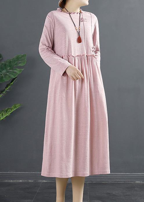 DIY Pink Ruffled Patchwork Loose Dress - SooLinen