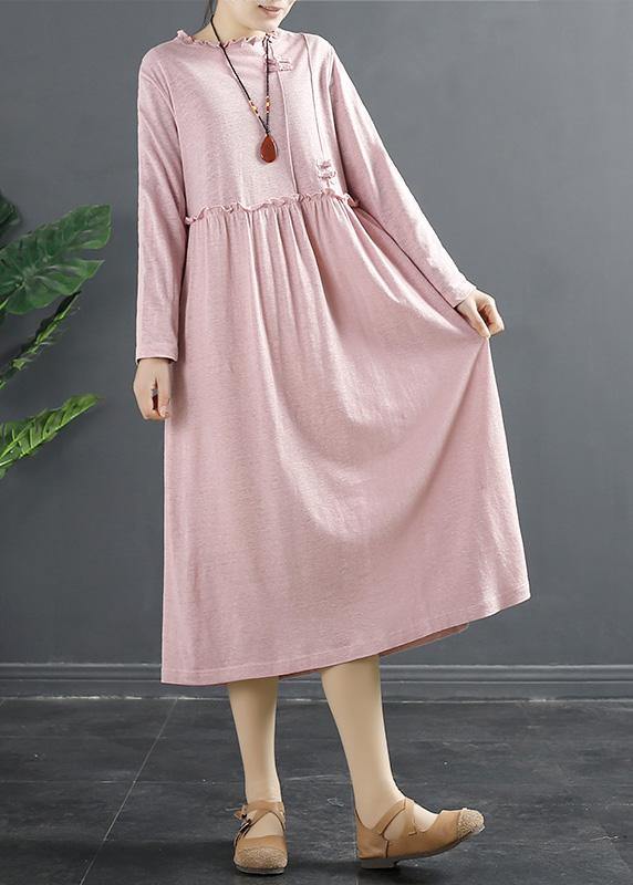 DIY Pink Ruffled Patchwork Loose Dress - SooLinen