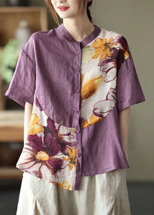 DIY Lila Patchwork-Oberteil mit halben Ärmeln für den Herbst