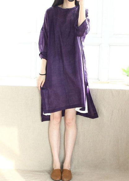 DIY Purple Dresses O Neck Side Open Dresses - SooLinen