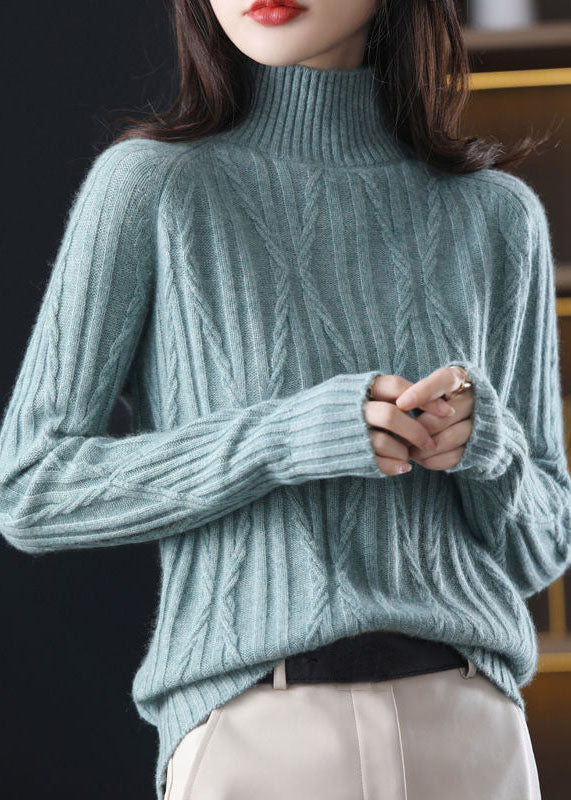 DIY Lila High Neck Dicke Wolle Zopfmuster Tops Winter