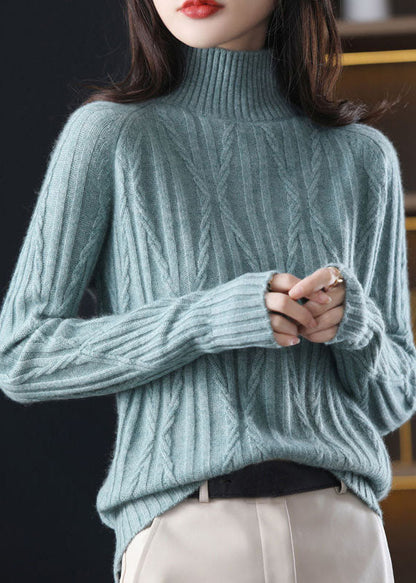 DIY Lila High Neck Dicke Wolle Zopfmuster Tops Winter