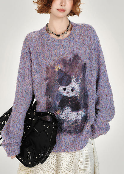 DIY Lila Oversize-Strickoberteile mit Print für den Winter