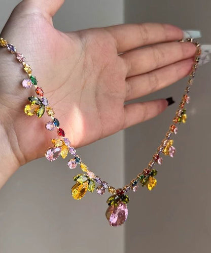 DIY Regenbogen-Halskette mit Anhänger aus Legierung, Kristall, Blumen, Blättern und Wassertropfen