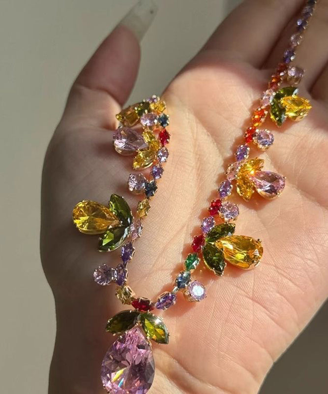 DIY Regenbogen-Halskette mit Anhänger aus Legierung, Kristall, Blumen, Blättern und Wassertropfen