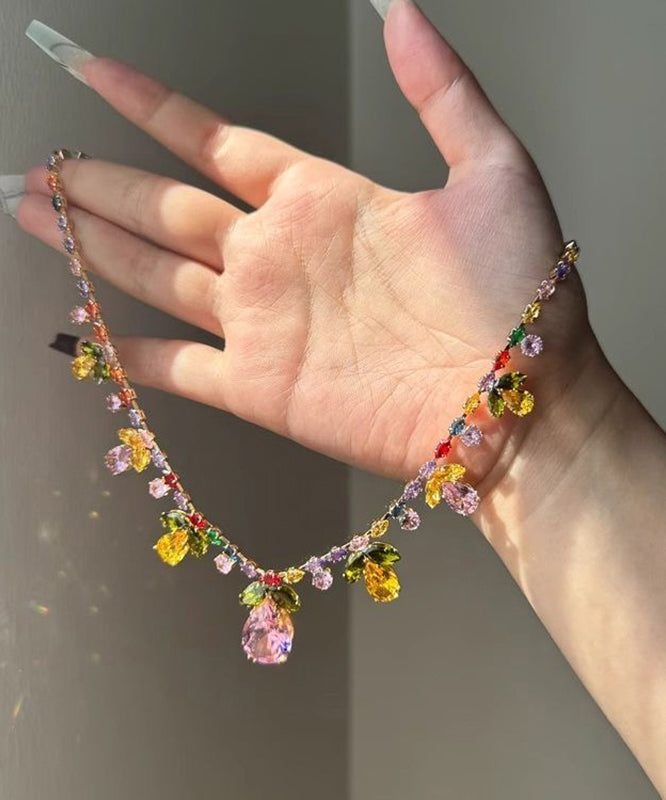 DIY Regenbogen-Halskette mit Anhänger aus Legierung, Kristall, Blumen, Blättern und Wassertropfen