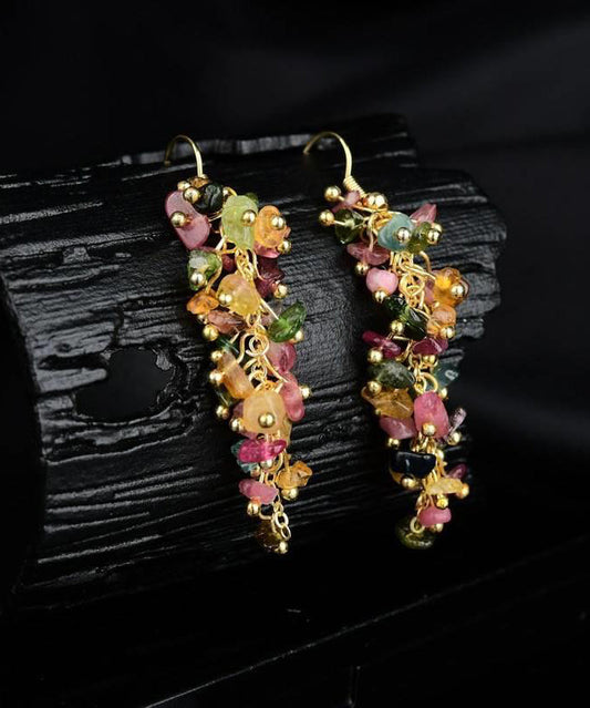 DIY Regenbogen Sterling Silber Overgild Gravel Tropfen Ohrringe